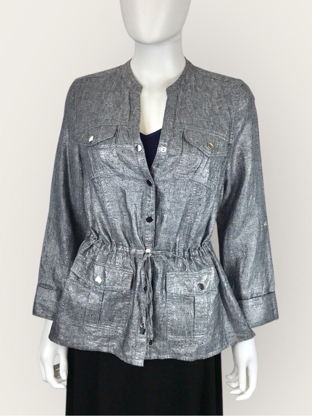 Charter Club Linen Silver-Gray Jacket Long or 3/4 Sleeves Holiday PM